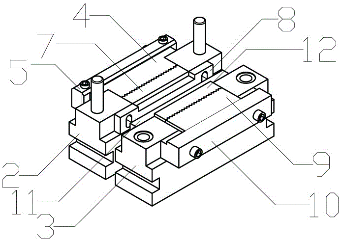 一種用于制作鋸齒狀鏡像尖腳碼釘?shù)臎_床模具總成的制作方法附圖